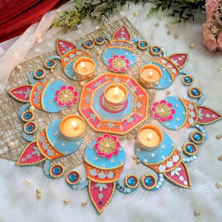 Handcrafted Lippan Art Kalash Rangoli Tealight Holder Decor